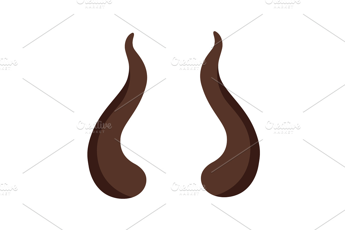 Curved brown bull horns. Flat, an Animal Illustration by GraphiShop