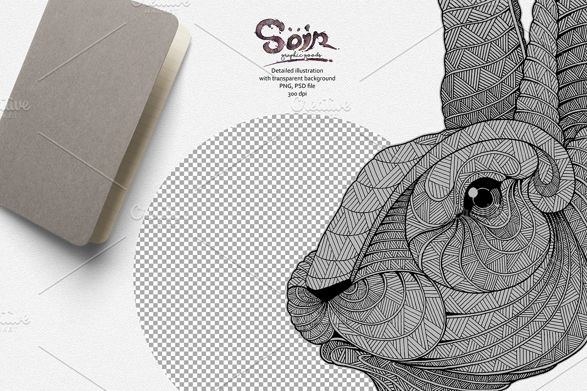 Rabbit T-shirt design (Hand drawn), an Illustration by Soir Creative (Photo 3 of 3)