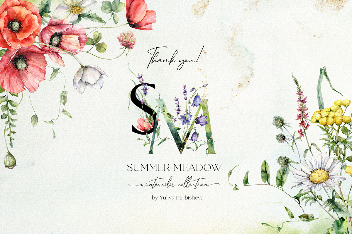 SUMMER MEADOW wildflowers watercolor