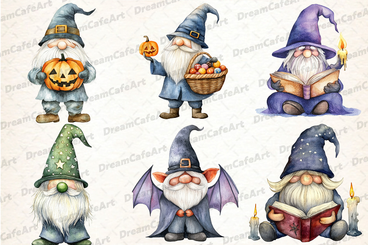 Halloween Gnome Clipart, an Illustration by DreamCafeArt (Photo 3 of 7)
