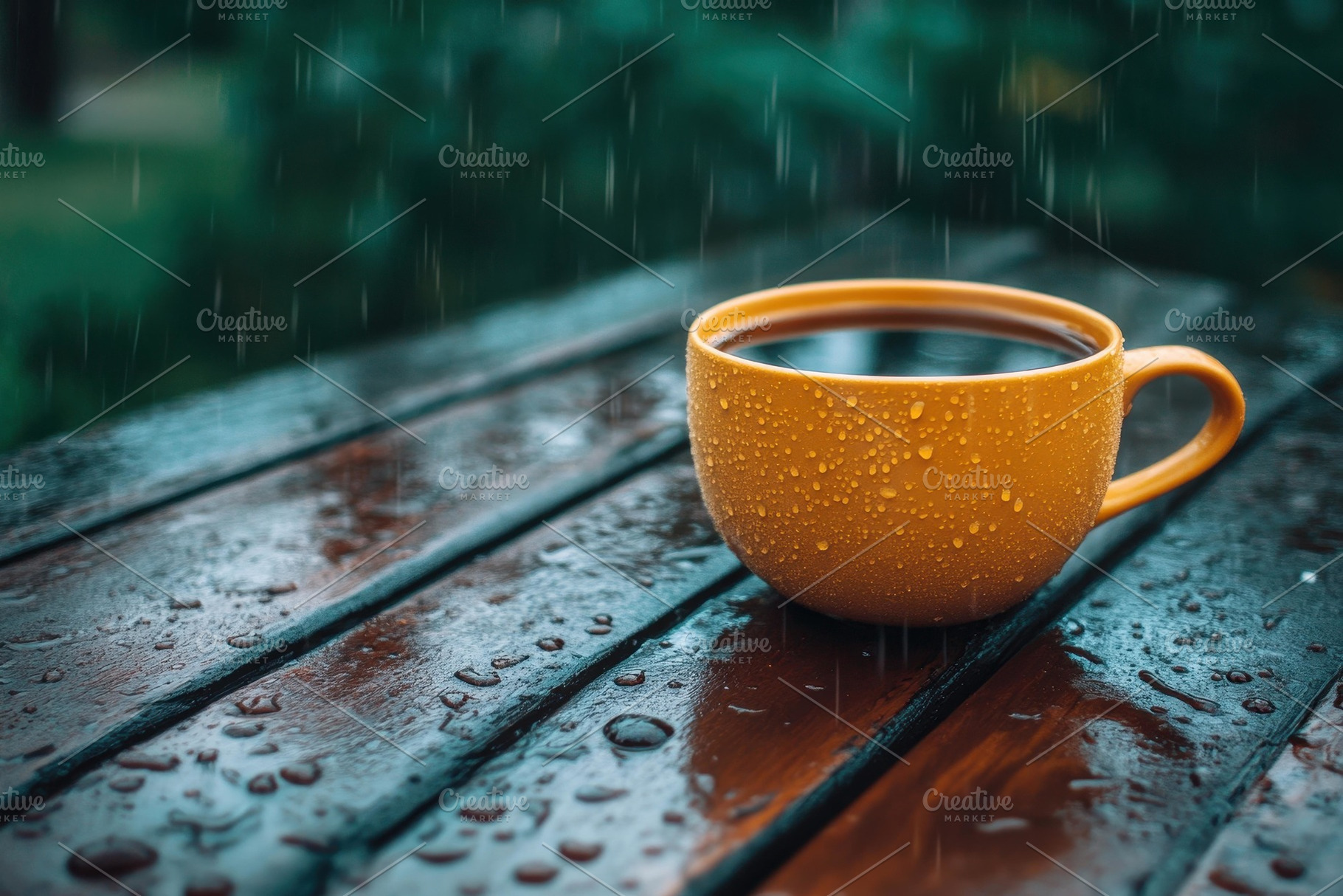 Rainy day relaxing with a warm cup o, a Photo by Tanuart