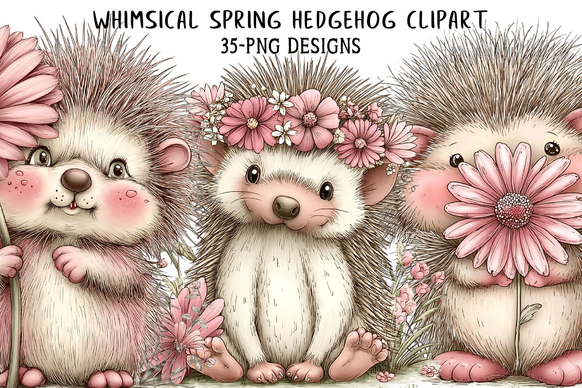 Whimsical Spring Hedgehog Clipart, an Illustration by Daily.Designs (Photo 1 of 8)