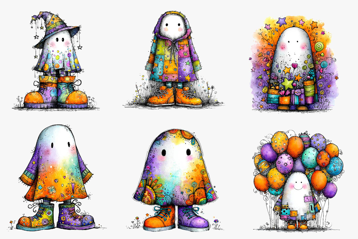 Cute Halloween Ghost Clipart, an Illustration by CreationArt (Photo 5 of 5)
