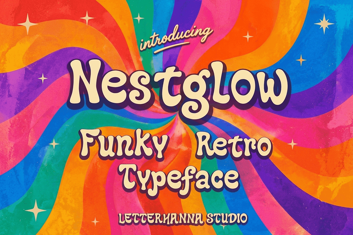 Nestglow Retro Wave Funky Font, a Handwritten Font by Letterhanna Studio (Photo 1 of 9)