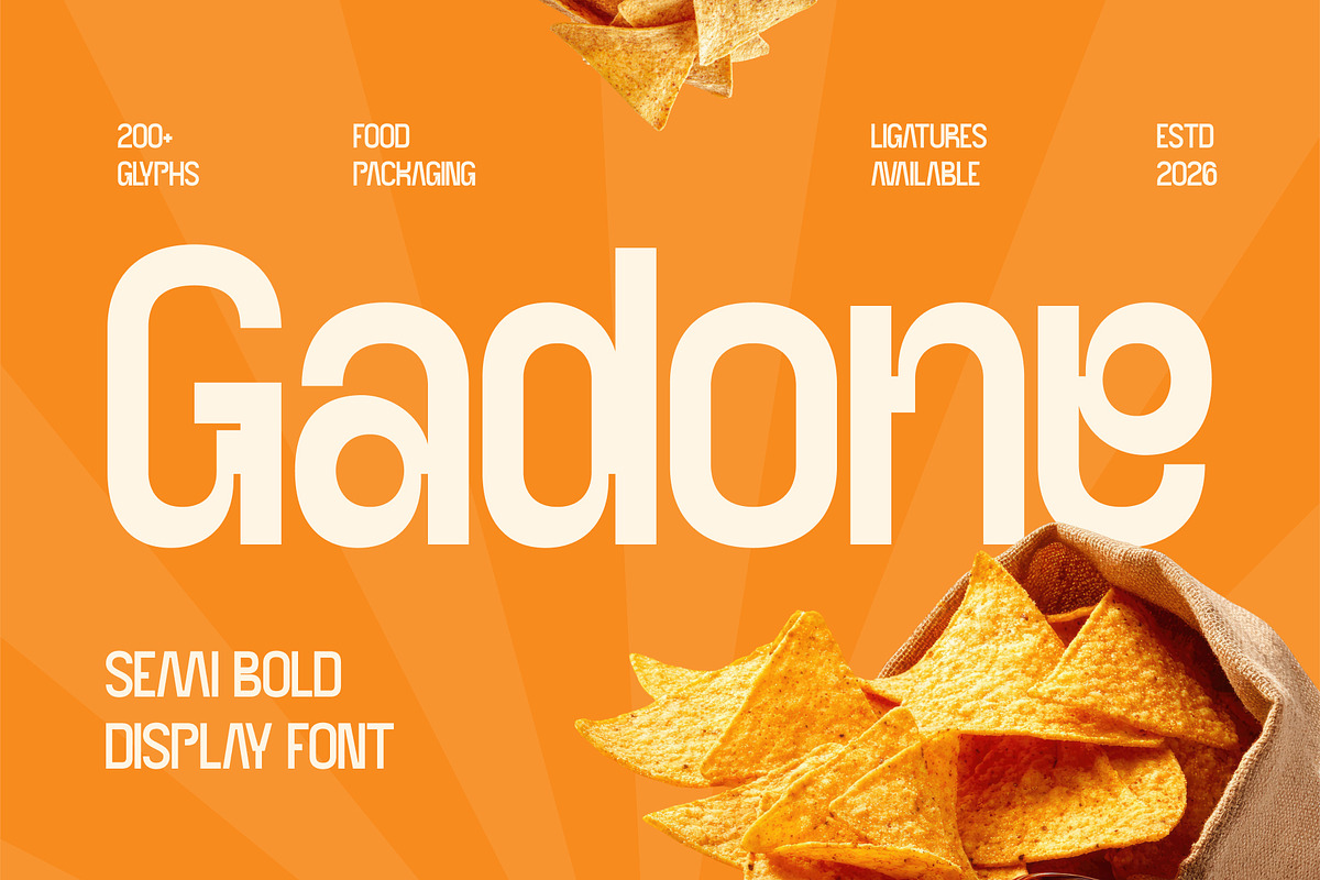 Food Packaging – Gadone Font, a Sans Serif Font by Stylin Studio (Photo 1 of 9)