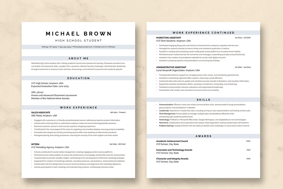 High School Student Resume Template, a Resume Template by ResumeInventor (Photo 3 of 9)