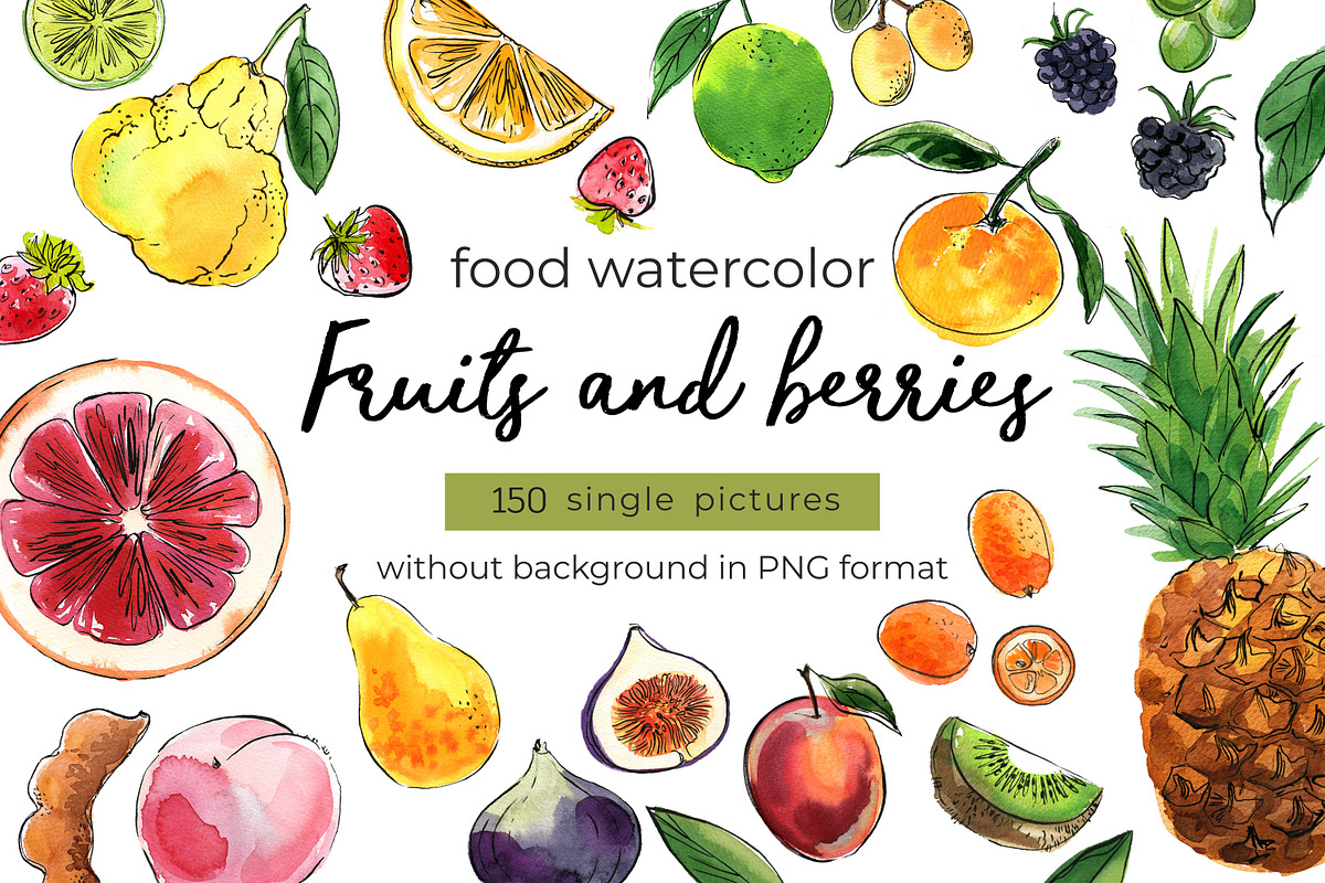 Food watercolor. Fruits and berries, a Food Illustration by irina.vaneeva (Photo 1 of 10)