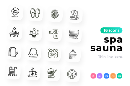 Spa & Sauna 16 Thin Line Icons Set