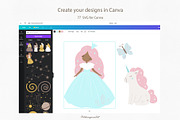 Princess & Unicorn clipart & pattern, an Animal Illustration by polikarpovaart (Thumbnail 4 of 11)