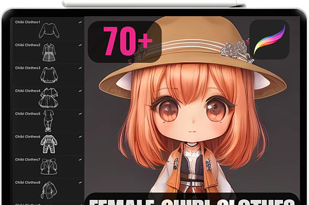Procreate Chibi Female Clothes, a Brush Add-On by OneBerryCreations
