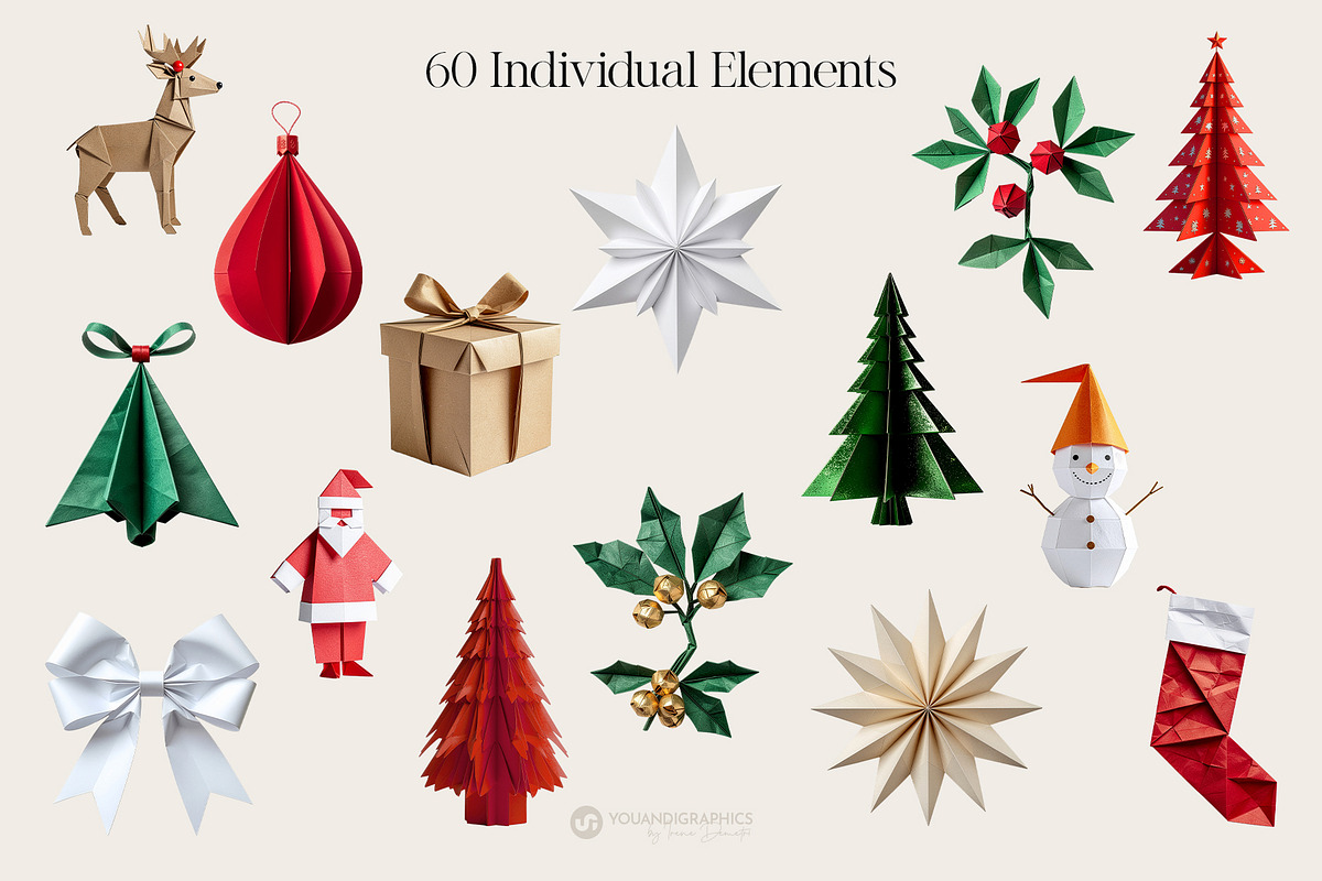 Christmas Origami Paper Elements, a Graphic by Youandigraphics (Photo 9 of 10)