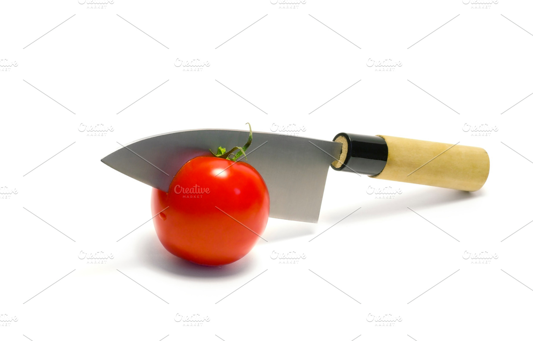 Japanese Deba Knife Cutting Tomato
