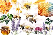 Honey Bee Watercolor Clipart, a Decorative Illustration by Watercolor Digital (Thumbnail 2 of 7)