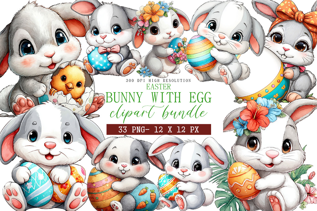 Easter Bunny with Egg Clipart, an Illustration by DreamArtGraphic (Photo 1 of 4)