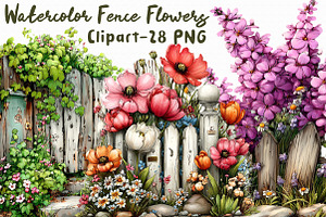 Watercolor Fence Flowers Clipart, an Illustration by Libby Wishes