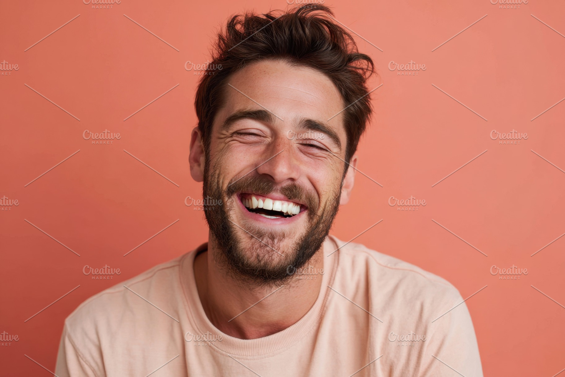Smiling bearded man looking upwards, a Person Photo by AlyaAnd