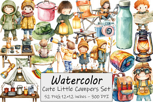 Cute Little Campers Clipart, an Illustration by Design Market
