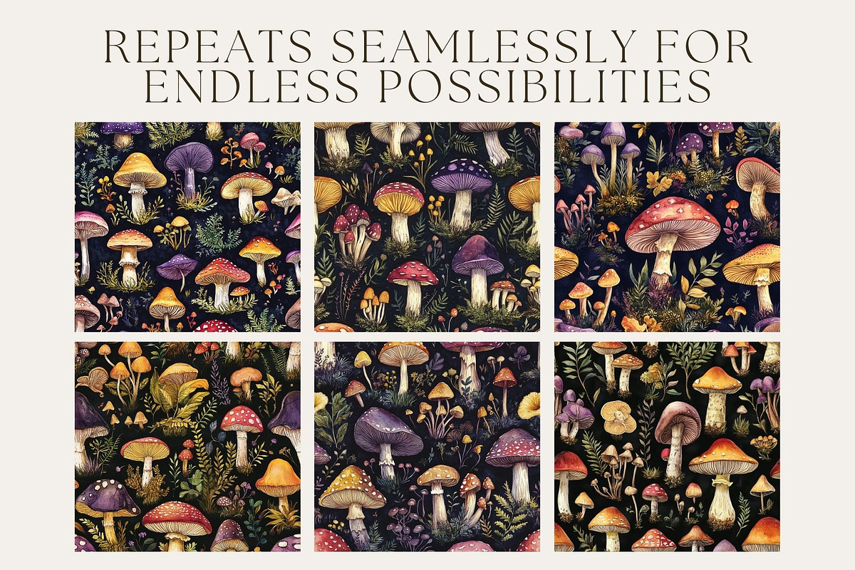 12 Darkwood Shrooms Seamless Pattern, a Pattern Graphic by Inknfolly (Photo 2 of 7)