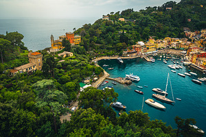 Moored boats in the bay of Portofino, an Architecture Photo by Alpine Dreams