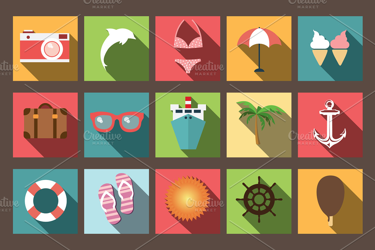 Summer Vacation Flat Icons, an Illustration by Blue Lela Design (Photo 2 of 2)