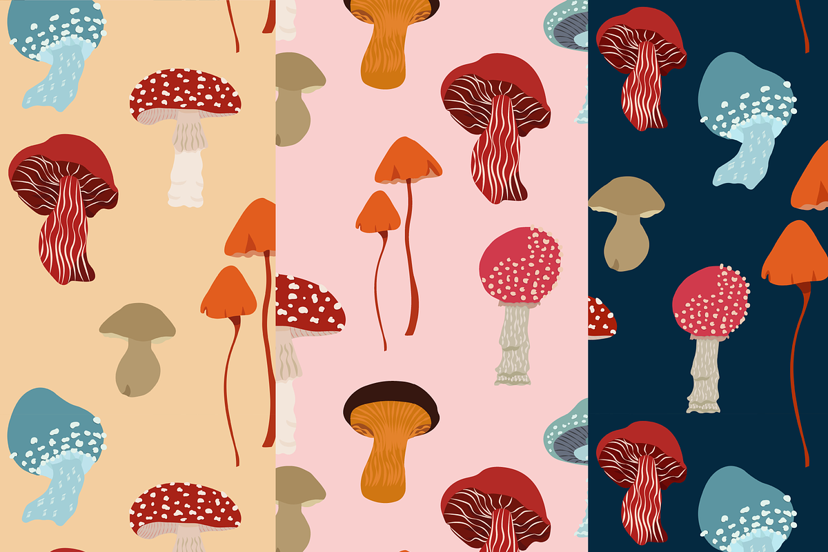 Seamless Mushroom Patterns, an Illustration by uStickery (Photo 4 of 7)