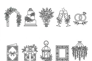 Bundles Set Floral Wedding Icons, an Outline Icon by adenpinkstore
