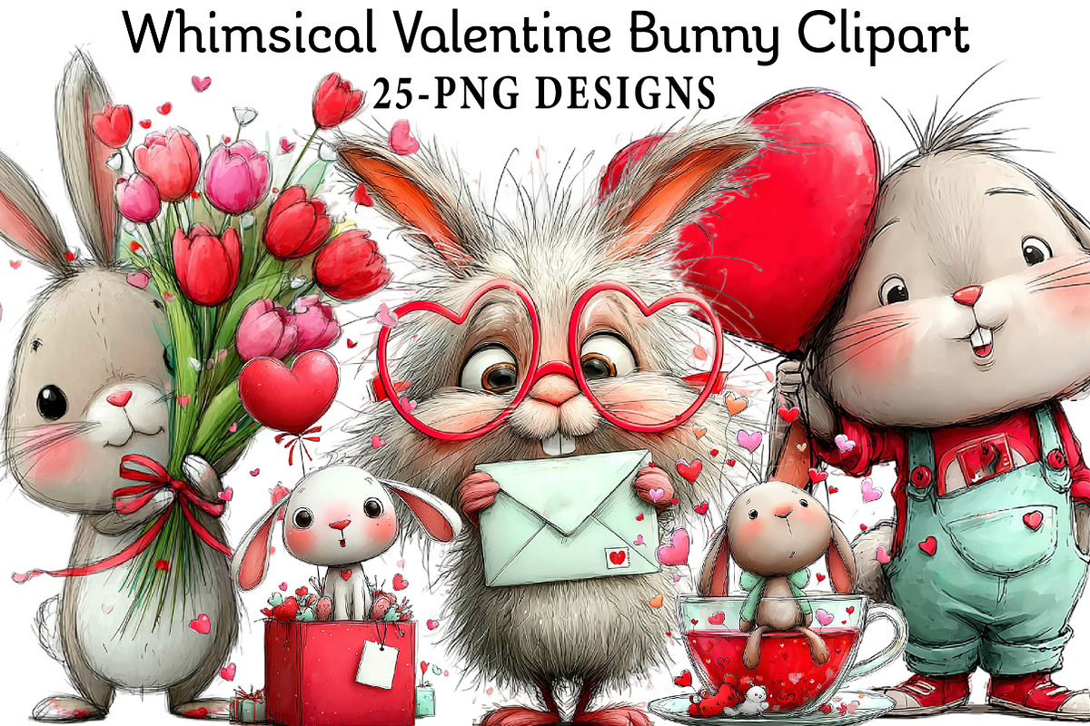 Whimsical Valentine Bunny Clipart, an Illustration by Daily.Designs (Photo 1 of 6)