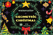 Watercolor Geometric Christmas Set, a Decorative Illustration by LidiaP (Thumbnail 1 of 4)