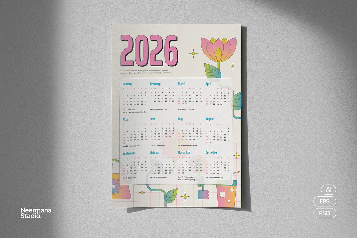 2026 Wall Calendar, a Stationery Template by Neermana (Photo 1 of 4)