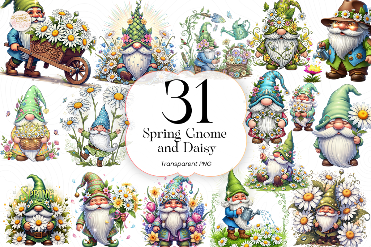 Spring Gnome and Daisy PNG Clipart., a Person Illustration by KennedyStudio (Photo 1 of 5)