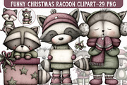 Funny Christmas Racoon Clipart, an Illustration by Libby Wishes (Thumbnail 1 of 7)