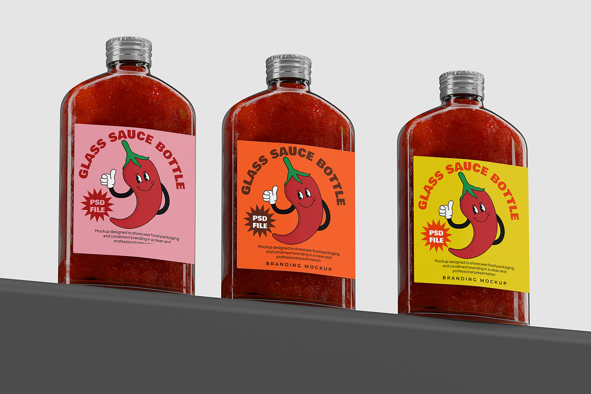 Glass Sauce Bottle Mockup, a Packaging Mockup by Unerispace (Photo 4 of 5)