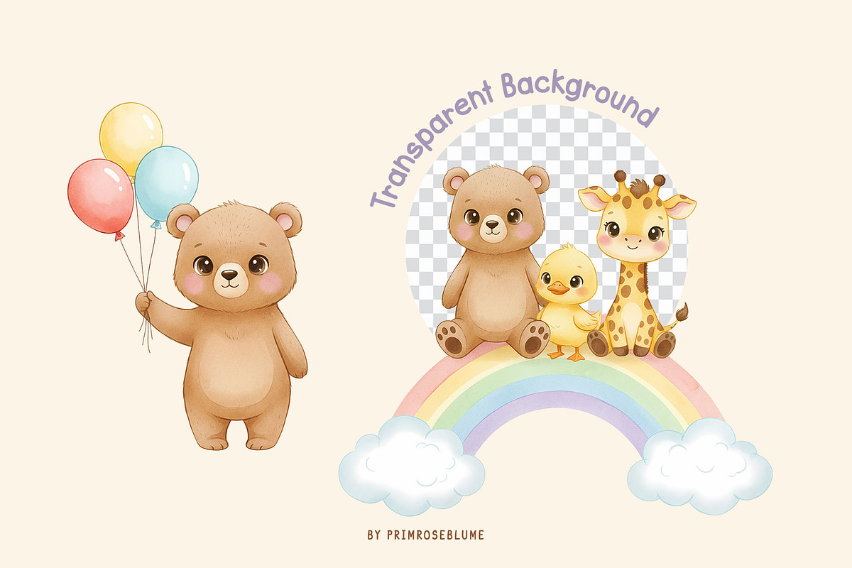 Bear and Friends Watercolor Clipart, a Decorative Illustration by Primrose Blume (Photo 3 of 3)