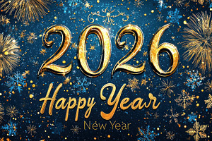 Festive 2026 happy new year greeting with golden fireworks snowf, a Background Photo by José Manuel Gelpi