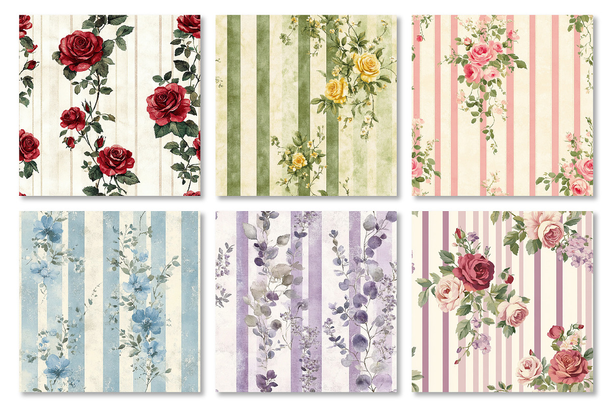 Floral Stripes Digital Paper, a Texture Graphic by Dream Creation (Photo 4 of 5)