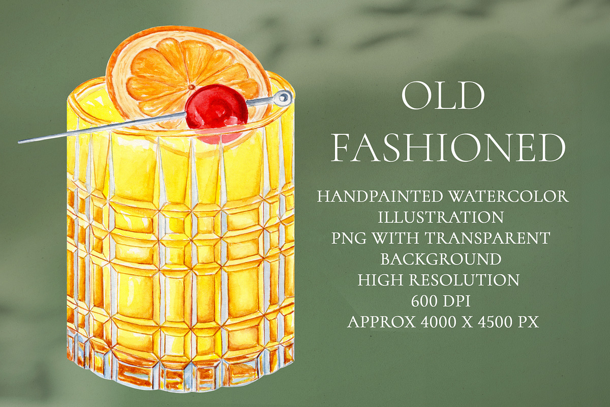 Old Fashioned Watercolor Cocktail, a Food Illustration by Olexandra Mur (Photo 1 of 3)