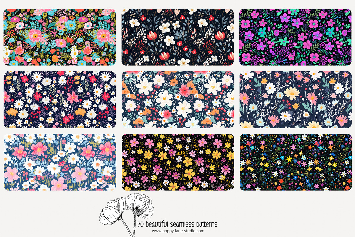 70 ditsy floral seamless pattern, a Pattern Graphic by Poppy Lane Studio