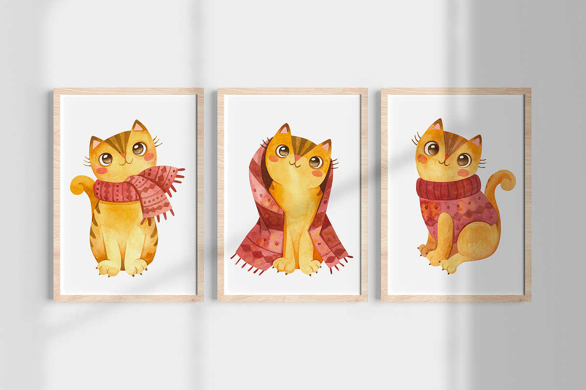 Watercolor Cute Cats and Knitting, an Object Graphic by Valin Malin (Photo 7 of 8)