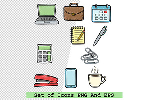 Set of office icons in hand drawn, an Icon by one-touch