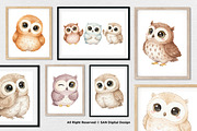 15 Bundle Watercolor Cute Owl Bird, an Animal Illustration by Morspective (Thumbnail 4 of 8)