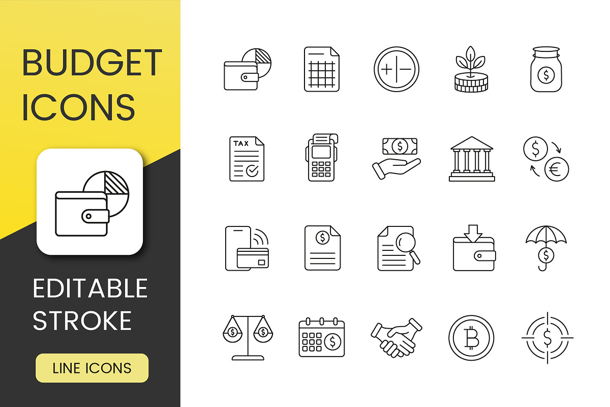 Budget & Finance Icon Set, an Outline Icon by Grand Design (Photo 1 of 3)