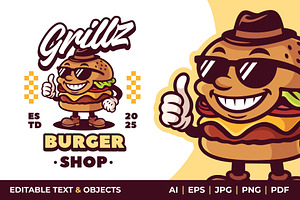 Burger Shop Retro Mascot Logo