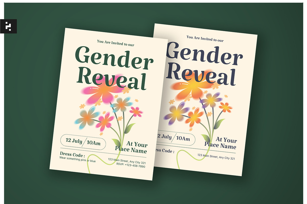 Floral Gender Reveal Invitation, a Card Template by Neermana (Photo 1 of 4)