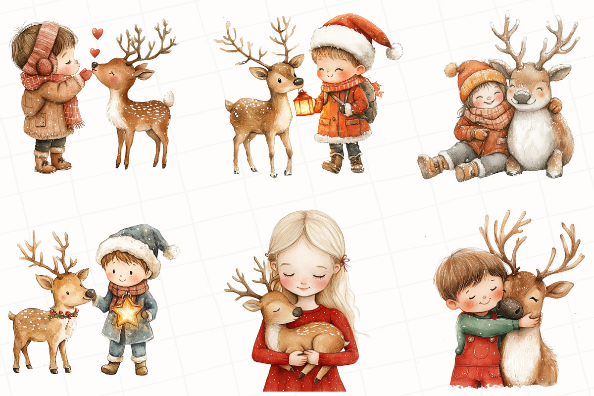 Christmas Kids Watercolor Clipart, an Illustration by OK Design (Photo 2 of 5)