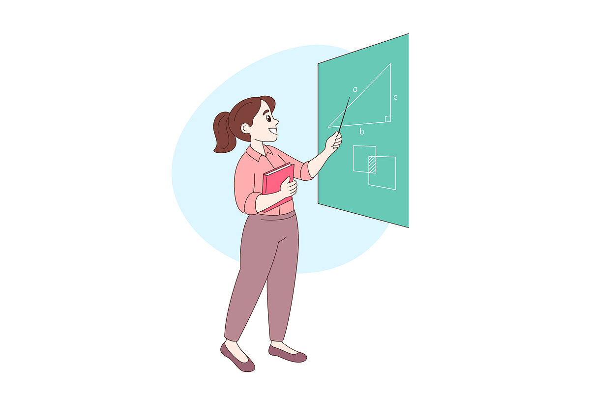 Young school teacher with a textbook, an Illustration by Cmeree