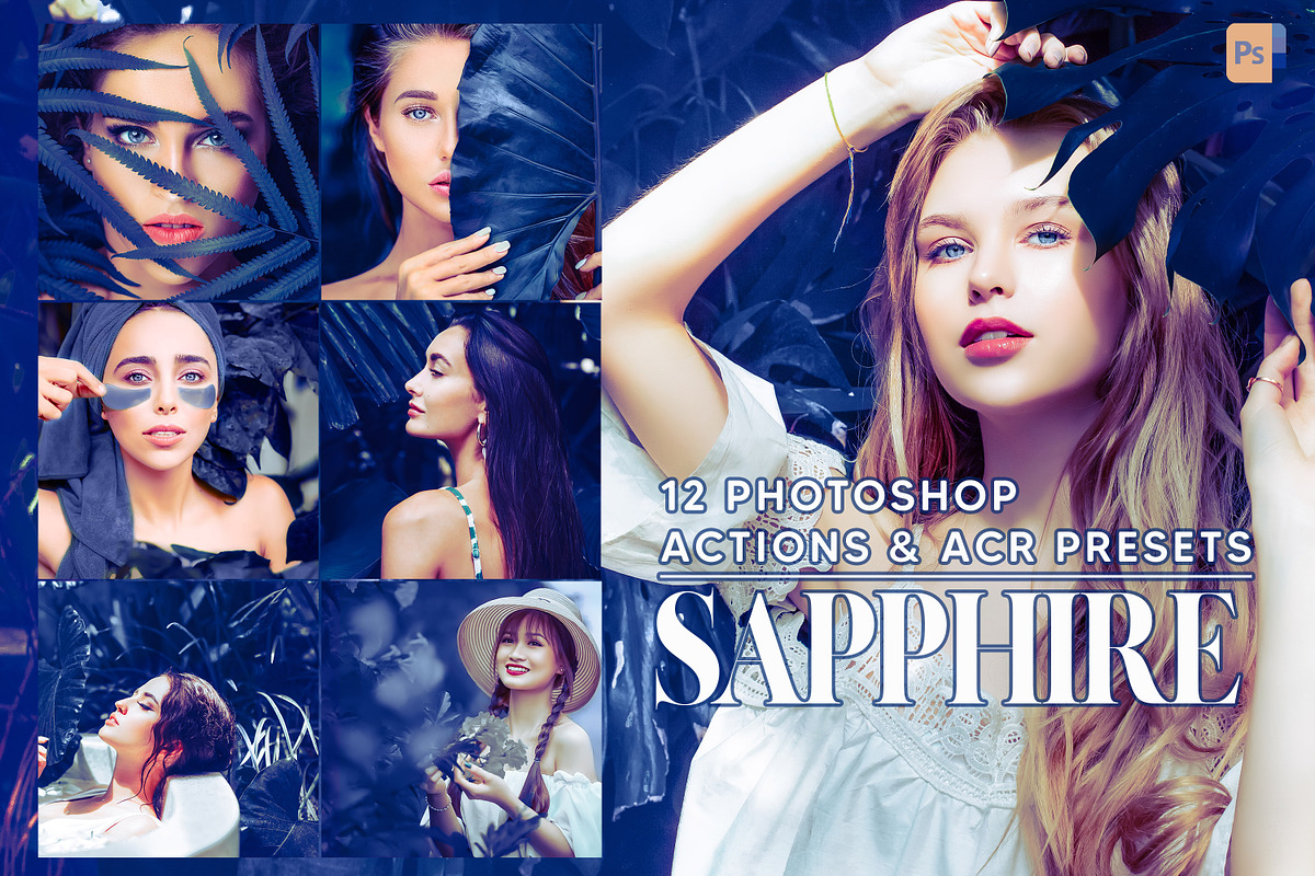 12 Sapphire Photoshop Actions, an Action Add-On by Hue Palettte Studio (Photo 1 of 9)