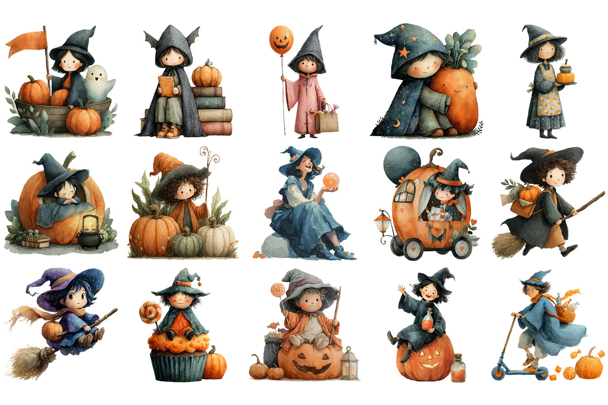 Little Witches Halloween Pumpkin PNG, an Illustration by Craft Nest (Photo 2 of 4)