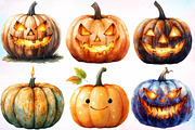Watercolor Halloween Pumpkin Clipart, a Seasonal Illustration by Canvas Craft (Thumbnail 3 of 8)
