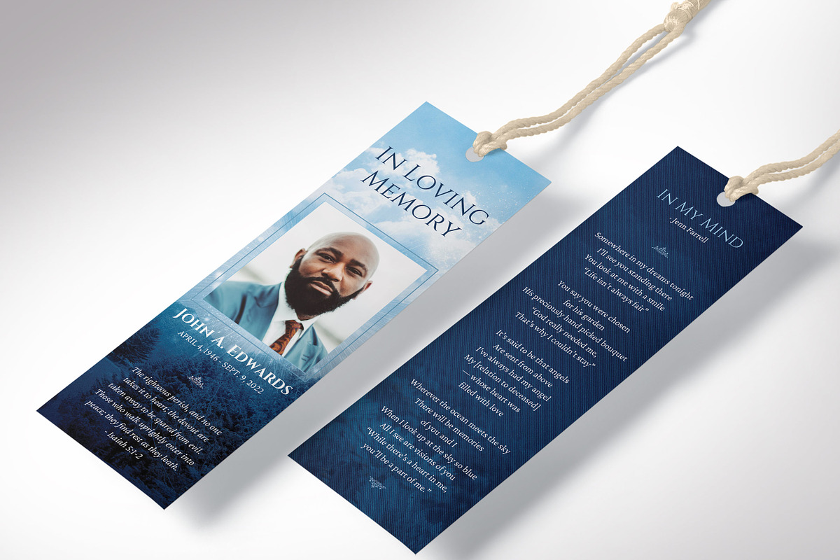 Blue Sky Funeral Bookmark Template, a Card Template by Godserv Designs (Photo 2 of 10)