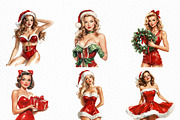 Vintage Santa Pin Up Girl Clipart, an Illustration by Craft Nest (Thumbnail 5 of 6)